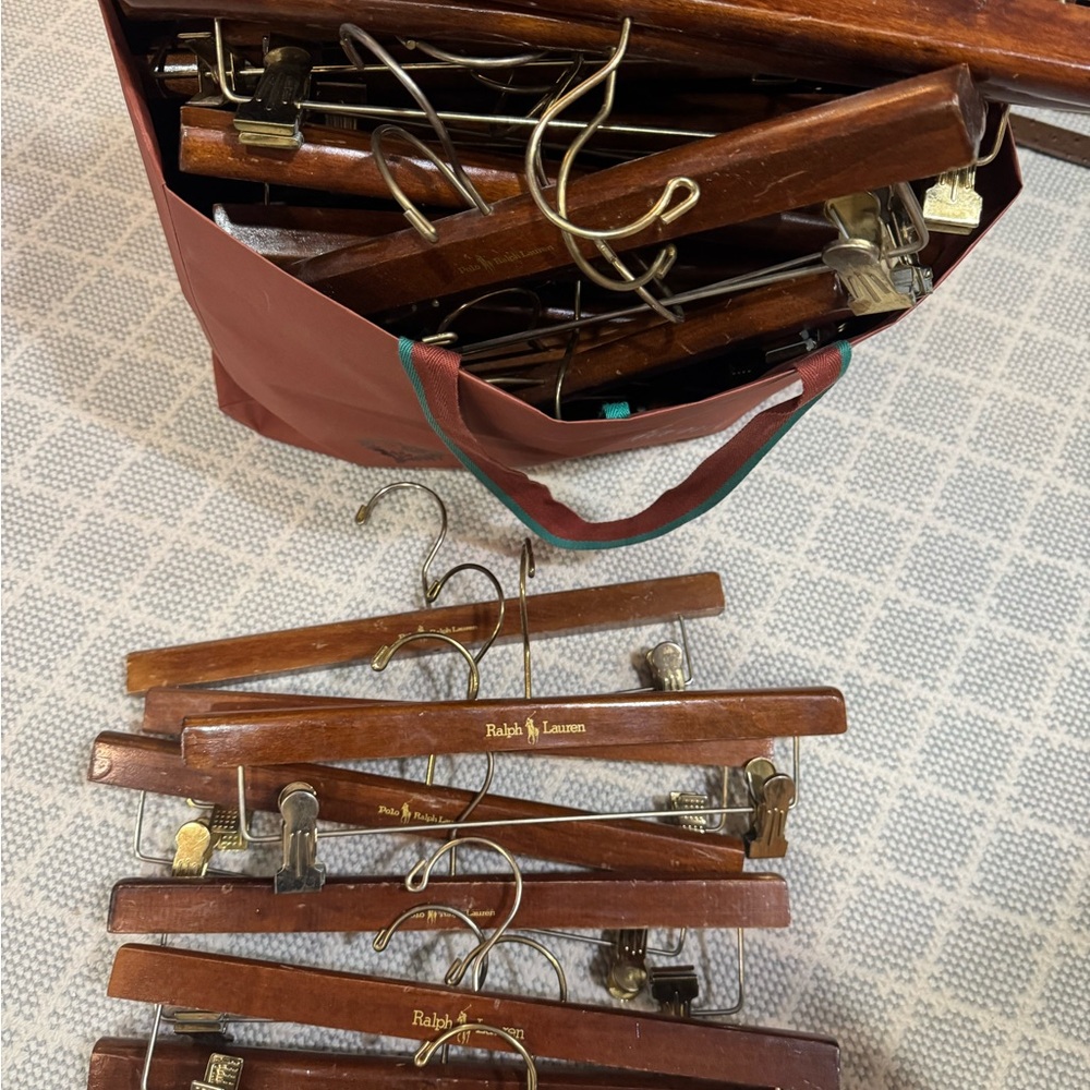 Ralph Lauren Brown Wooden Hangers with Brass Hooks